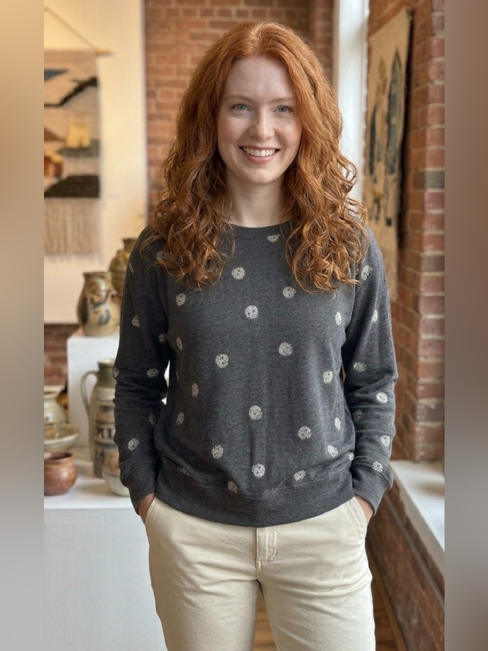 109. NWOT Cactus + Pearl Charcoal Skull Crewneck Sweater medium